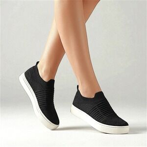 Dunes Casper Slip On Sneakers Womens 7.5 Black Knit Platform Sock Shoes